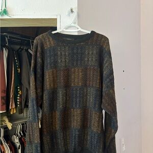 Vintage Crewneck Sweater in Brown and Blue Plaid XXL